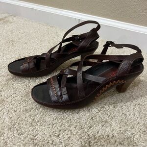Pikolinos OLMO Sandals Brown Leather Heels Ankle Strap Size 40, 9-9.5 735-7035,